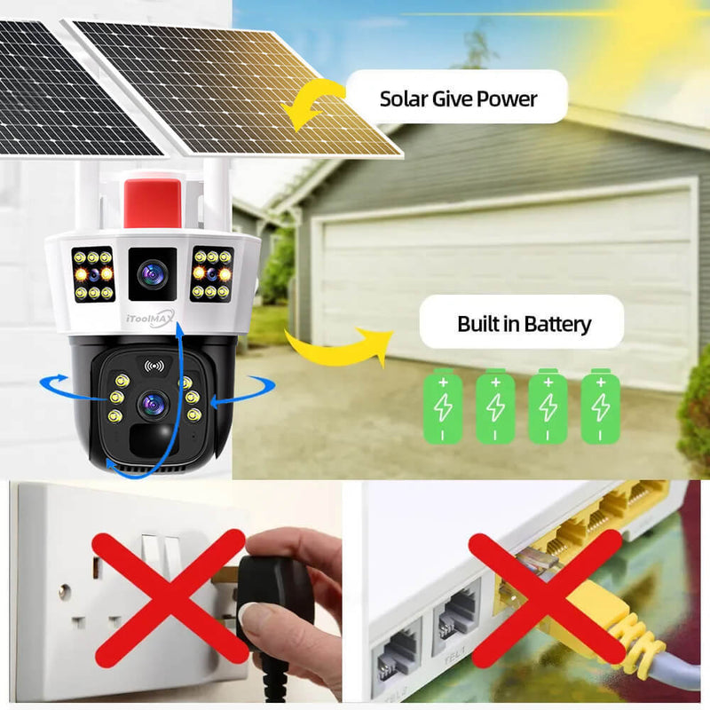 4MP Triple Lens Wireless Solar Security Camera - HD Night Vision, Motion Detection, Weatherproof
