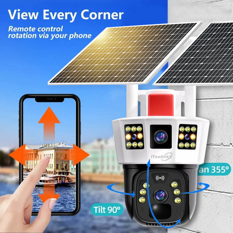 4MP Triple Lens Wireless Solar Security Camera - HD Night Vision, Motion Detection, Weatherproof