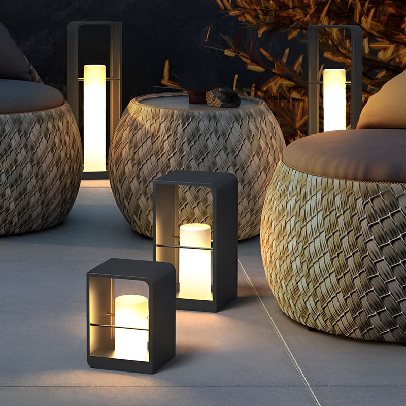 Modern Waterproof Black Rectangular Solar Lanterns - Stylish Outdoor Lighting for Gardens & Patios