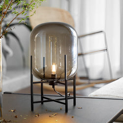 Industrial Standing Metal Floor Lamp with Hand-Blown Glass Shade - Modern Home Lighting