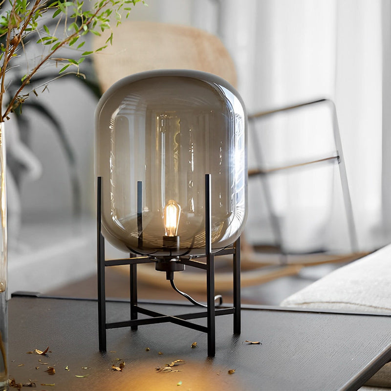 Industrial Standing Metal Floor Lamp with Hand-Blown Glass Shade - Modern Home Lighting