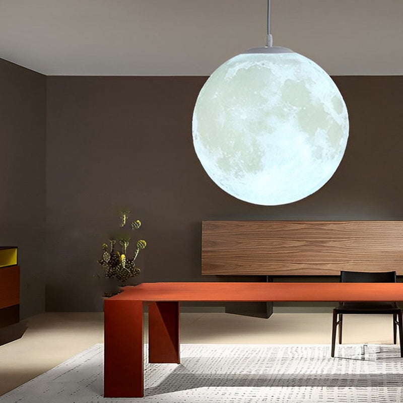 Round Moon Lunar 3D Pendant Lamp - Creative White Hanging Ceiling Light for Modern Home Decor
