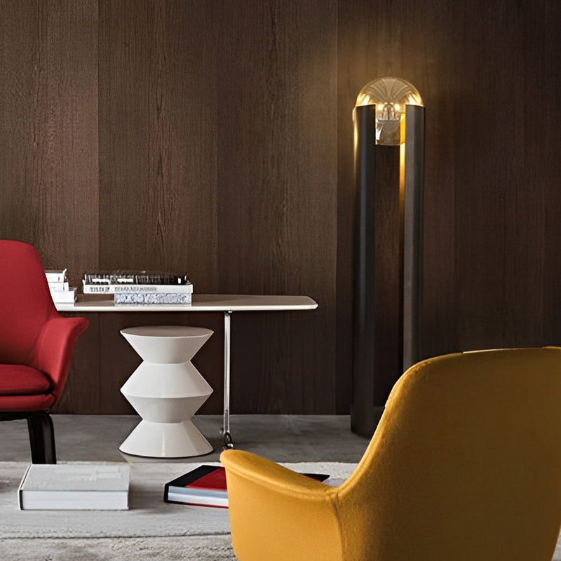 9.8-Inch Amber Glass Ball Shade Table Lamp with Black Softwing Base - Modern Home Decor Lighting