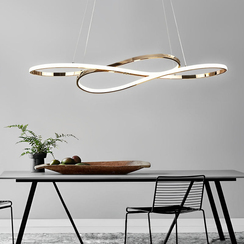 Nordic Wavy Double 8-Shaped LED Chandelier - Stepless Dimming Hanging Lamp for Modern Home Decor