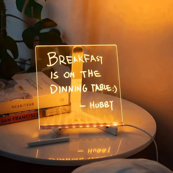Colorful LED Acrylic Message Board Table Lamp - Writable & Customizable Light Sign