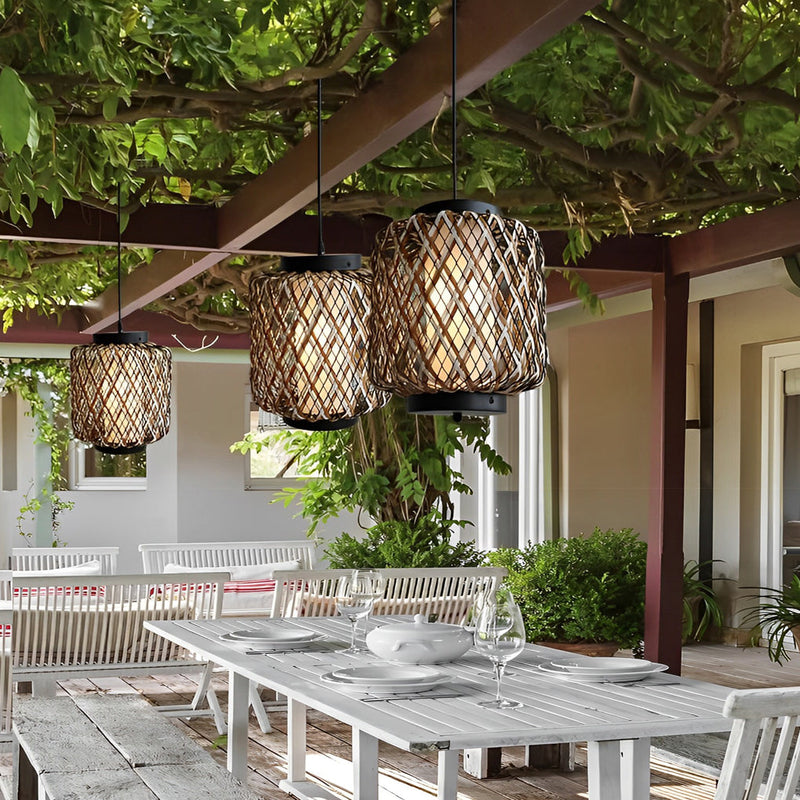 Rustic Modern Rattan Waterproof Outdoor Chandelier Pendant Ceiling Lights - Stylish & Durable Lighting for Patios & Gardens