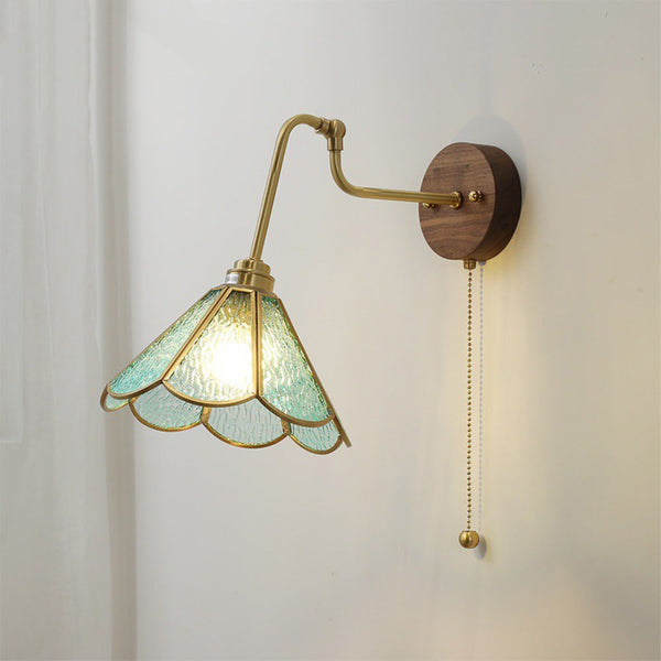 Vintage Brass Glass Shade Wall Light - Elegant Retro Wall Sconce for Home Decor