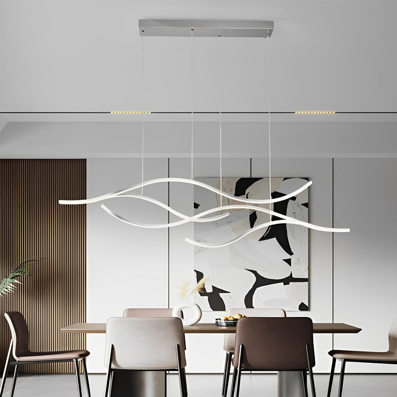 Wave Linear LED Hanging Branch Chandelier - Modern Island Ceiling Light Fixture for Dining Room & Kitchen