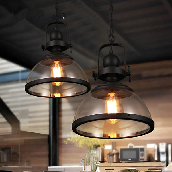 Vintage Industrial Pendant Ceiling Light - Antique Glass & Iron Hanging Lamp for Dining Room & Kitchen Island