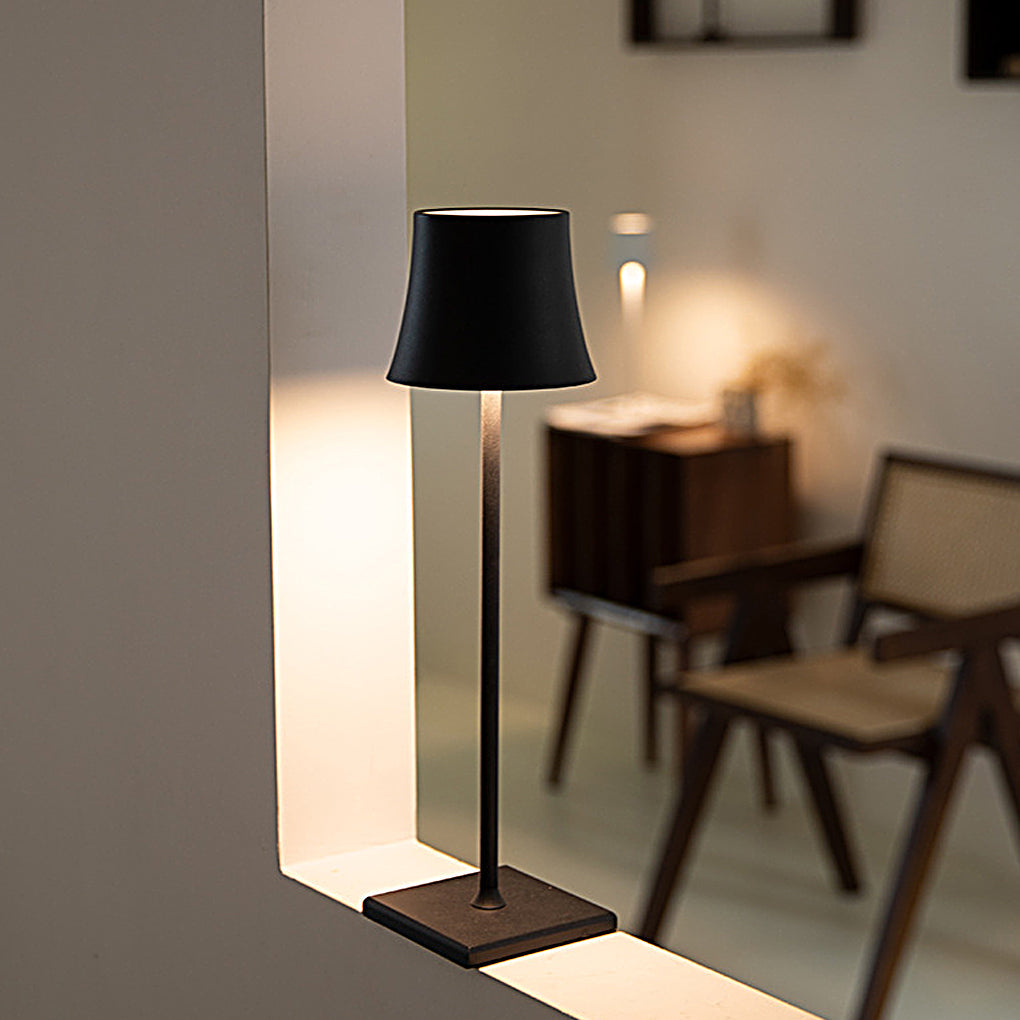 15-Inch Cordless Modern Metal Table Lamp - Stylish Black & White Design with Cool Hue Lighting