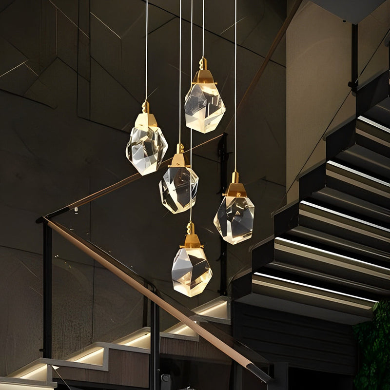 Modern Duplex Staircase Chandelier - Spiral Crystal Electroplated Metal Design for Elegant Home Lighting