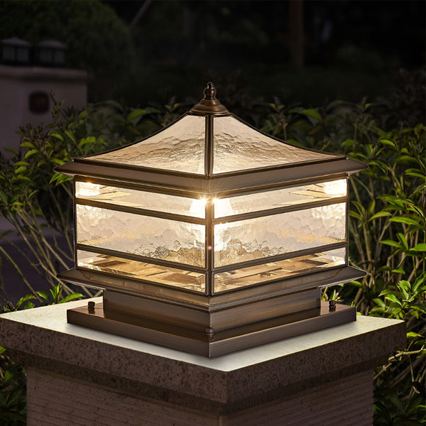 Waterproof Vintage Copper Outdoor Fence Post Lights - Elegant Glass Pillar Lighting for Gardens & Patios
