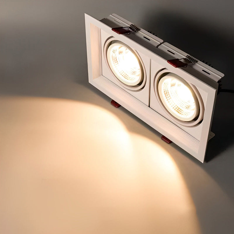 Adjustable Rectangular 2-Light Recessed Spotlight with Three-Step Dimming - Modern LED Lighting Fixture