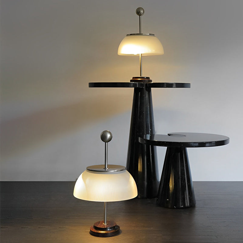 Elegant Ribbed Glass Bowl & Italian Metal Accent Table Lamps - Stylish Home Lighting