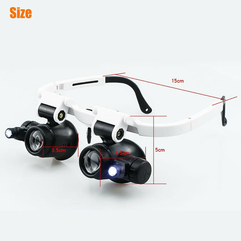 LED Headband Magnifier with 8 Interchangeable Lenses - Adjustable Jeweler's Glasses for Precision Work and Detailed Viewing
