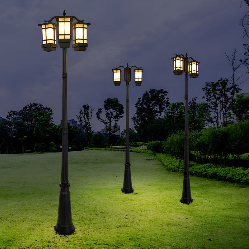 3-Light Waterproof Black Modern Outdoor Post Lights - Stylish Public Lighting for Patios, Gardens, and Walkways