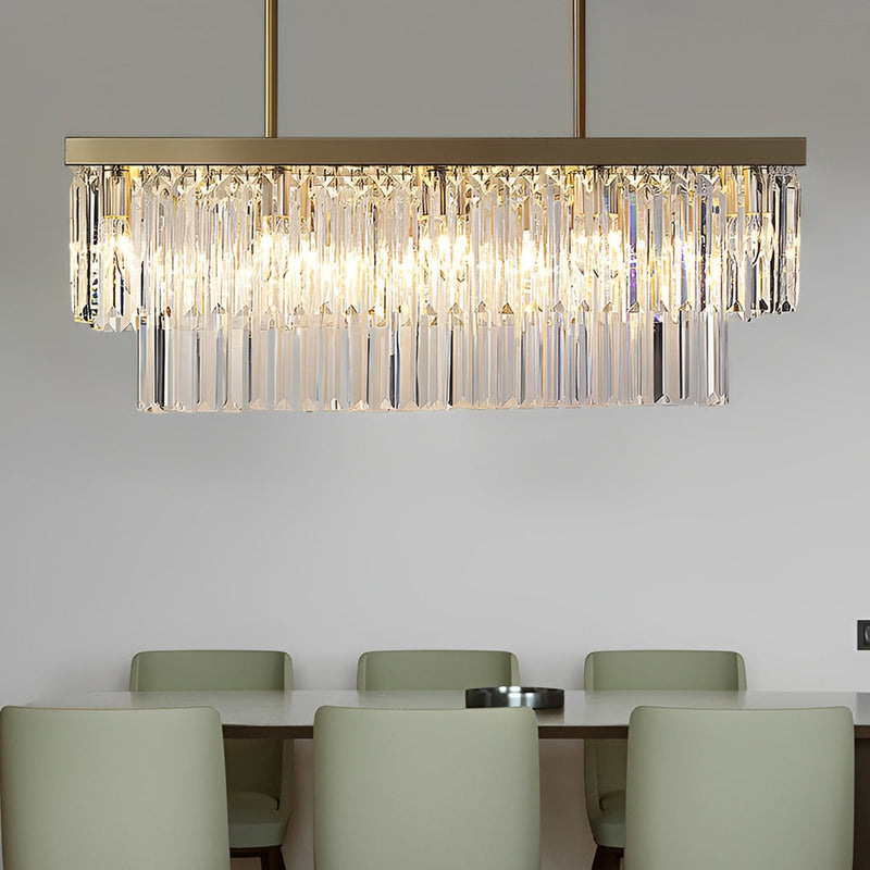 Postmodern Rectangular LED Chandelier with Three-Step Dimming & Crystal Strips - Elegant Lighting Fixture for Modern Spaces
