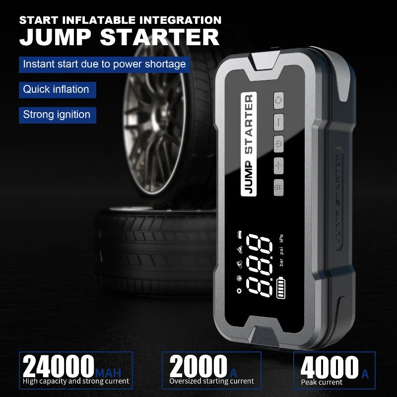 4-in-1 Portable Jump Starter & Air Pump Pro - Compact Car Battery Booster, Tire Inflator, USB Charger & LED Light