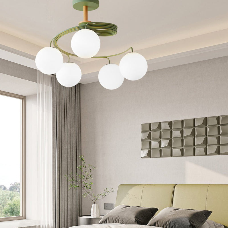 Modern 5-Light Glass Ball Spiral Semi-Flush Mount Ceiling Light Fixture - Metallic Finish for Living Room, Dining Room, and Entryway