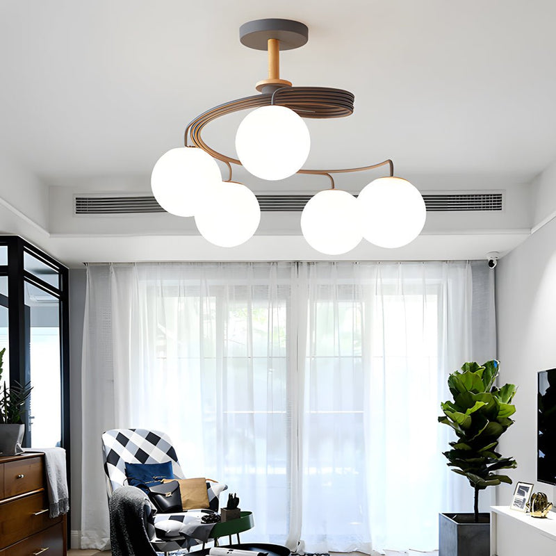 Modern 5-Light Glass Ball Spiral Semi-Flush Mount Ceiling Light Fixture - Metallic Finish for Living Room, Dining Room, and Entryway