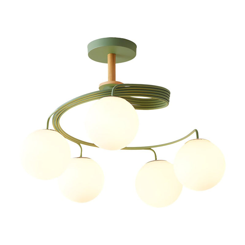Modern 5-Light Glass Ball Spiral Semi-Flush Mount Ceiling Light Fixture - Metallic Finish for Living Room, Dining Room, and Entryway