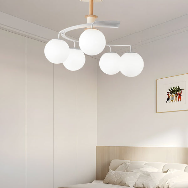 Modern 5-Light Glass Ball Spiral Semi-Flush Mount Ceiling Light Fixture - Metallic Finish for Living Room, Dining Room, and Entryway