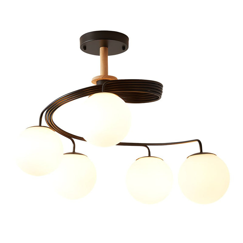 Modern 5-Light Glass Ball Spiral Semi-Flush Mount Ceiling Light Fixture - Metallic Finish for Living Room, Dining Room, and Entryway
