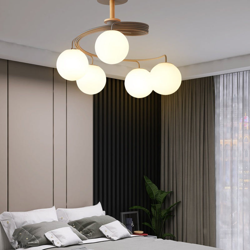 Modern 5-Light Glass Ball Spiral Semi-Flush Mount Ceiling Light Fixture - Metallic Finish for Living Room, Dining Room, and Entryway