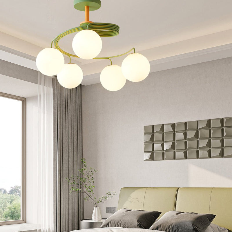 Modern 5-Light Glass Ball Spiral Semi-Flush Mount Ceiling Light Fixture - Metallic Finish for Living Room, Dining Room, and Entryway
