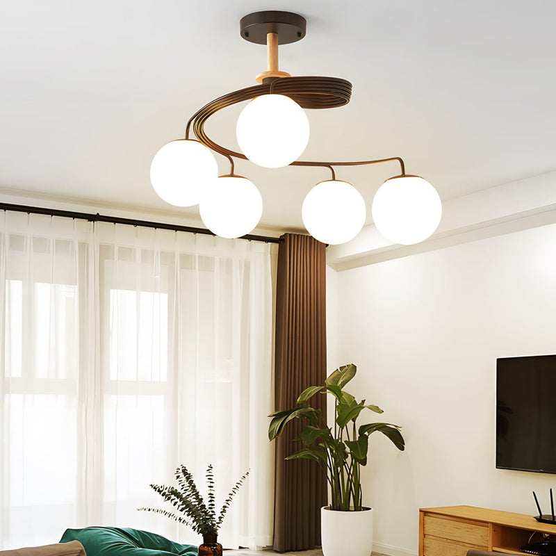 Modern 5-Light Glass Ball Spiral Semi-Flush Mount Ceiling Light Fixture - Metallic Finish for Living Room, Dining Room, and Entryway