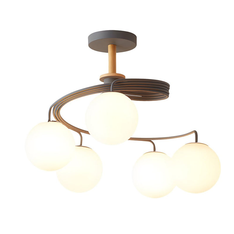 Modern 5-Light Glass Ball Spiral Semi-Flush Mount Ceiling Light Fixture - Metallic Finish for Living Room, Dining Room, and Entryway