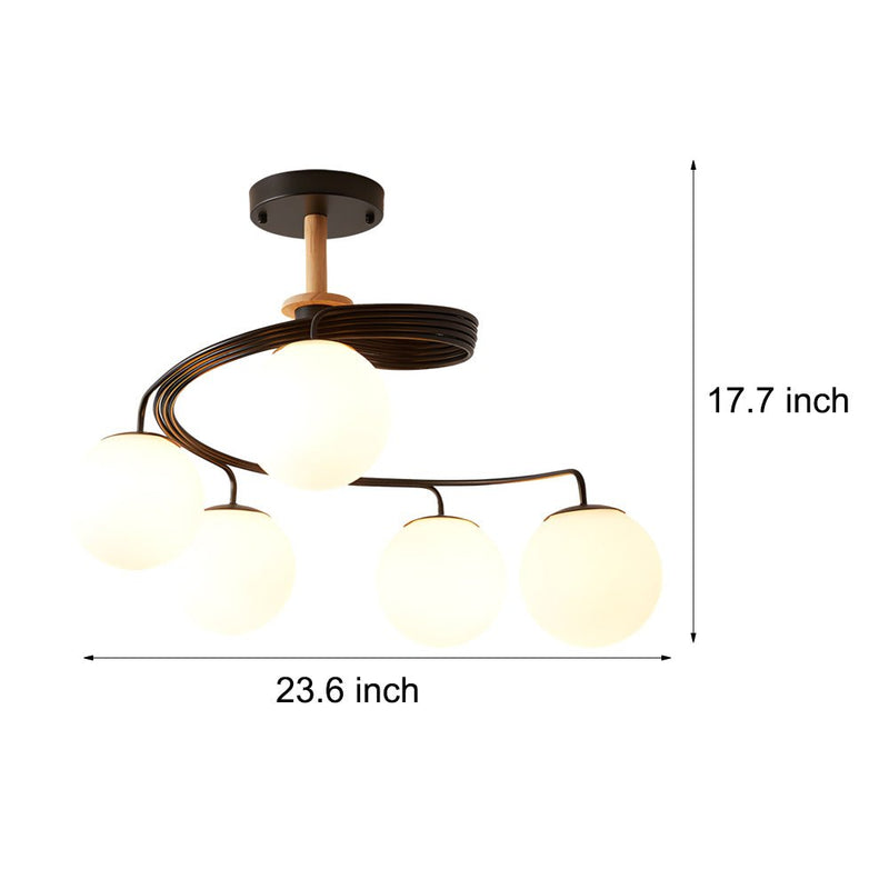 Modern 5-Light Glass Ball Spiral Semi-Flush Mount Ceiling Light Fixture - Metallic Finish for Living Room, Dining Room, and Entryway