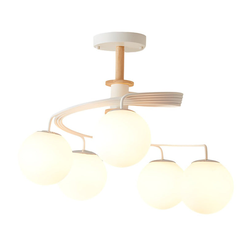 Modern 5-Light Glass Ball Spiral Semi-Flush Mount Ceiling Light Fixture - Metallic Finish for Living Room, Dining Room, and Entryway