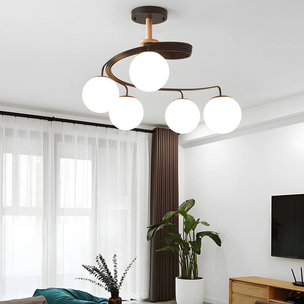 Modern 5-Light Glass Ball Spiral Semi-Flush Mount Ceiling Light Fixture - Metallic Finish for Living Room, Dining Room, and Entryway