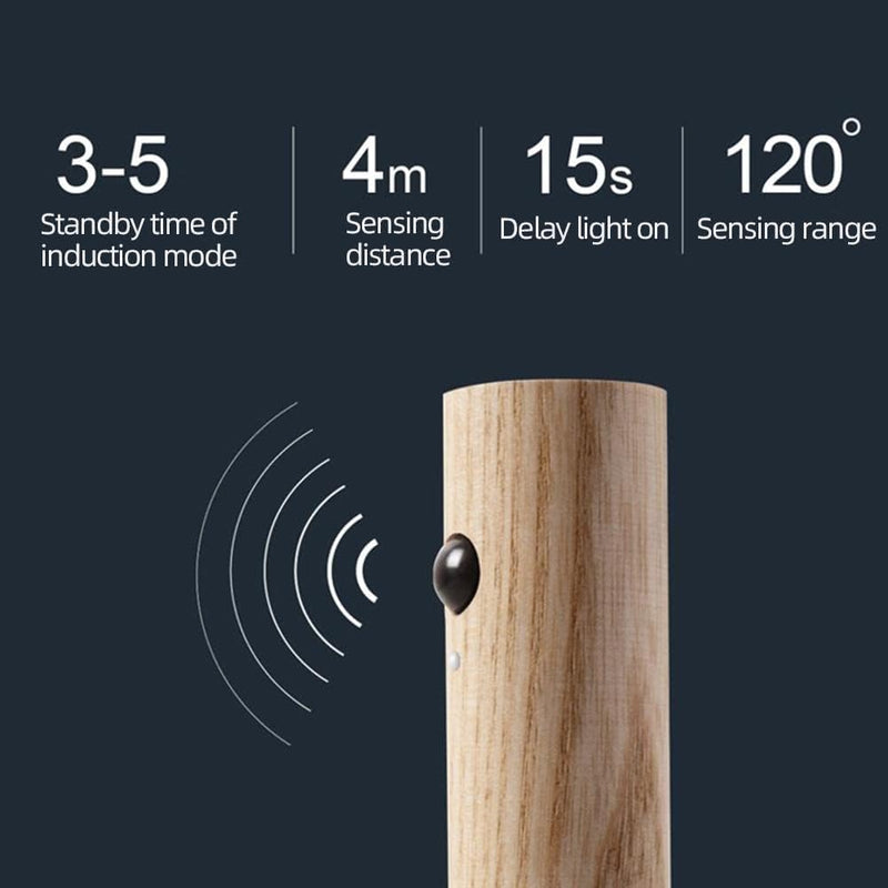 LED Wall Light with Motion Sensor - Stylish Wooden Lamp for Home Decor