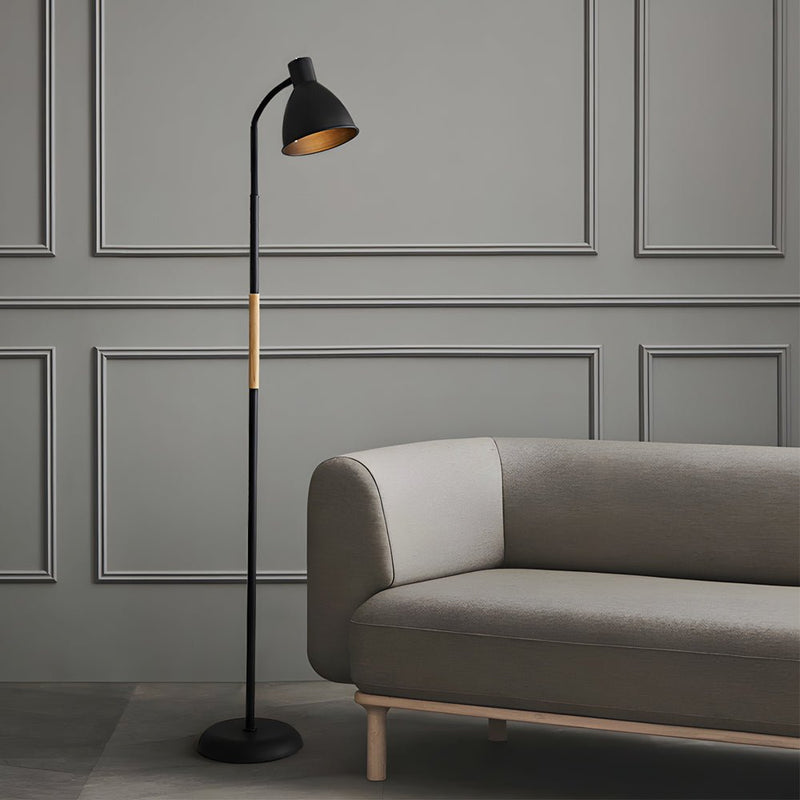 59-Inch Modern Wood & Metal Arc LED Floor Lamp - Stylish Task Lighting for Living Room & Office