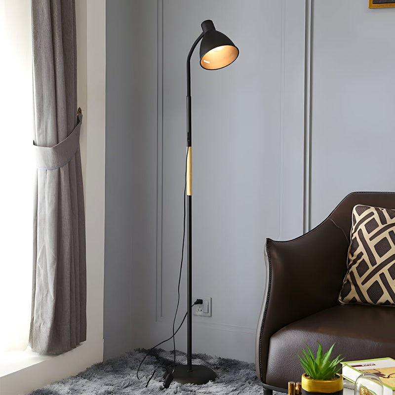 59-Inch Modern Wood & Metal Arc LED Floor Lamp - Stylish Task Lighting for Living Room & Office