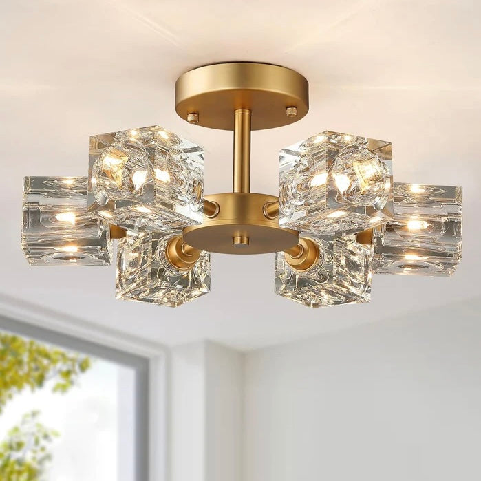 Elegant Crystal Ceiling Light Fixture with Gold Semi Flush Mount - Modern Home Lighting