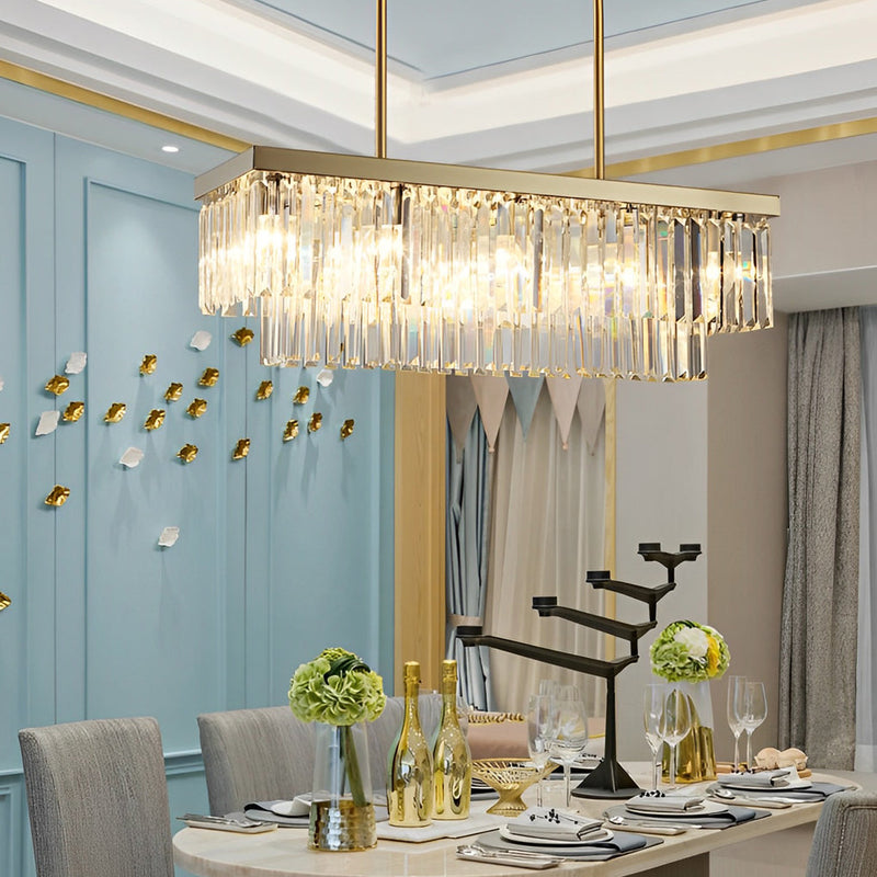 Postmodern Rectangular LED Chandelier with Three-Step Dimming & Crystal Strips - Elegant Lighting Fixture for Modern Spaces