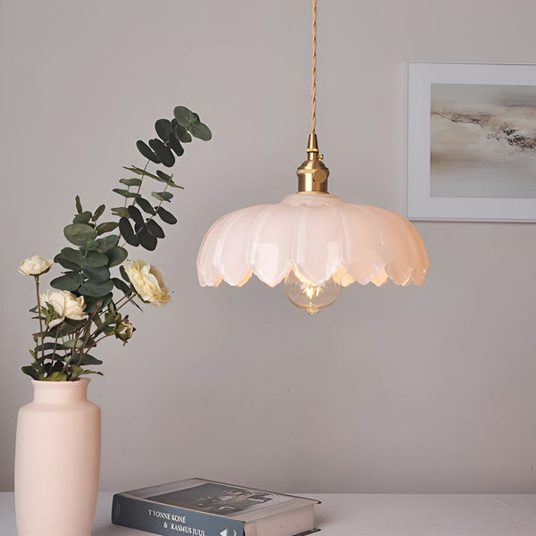 Nordic Retro Flower Glass Pendant Chandelier - Brass Kitchen Lighting Fixture