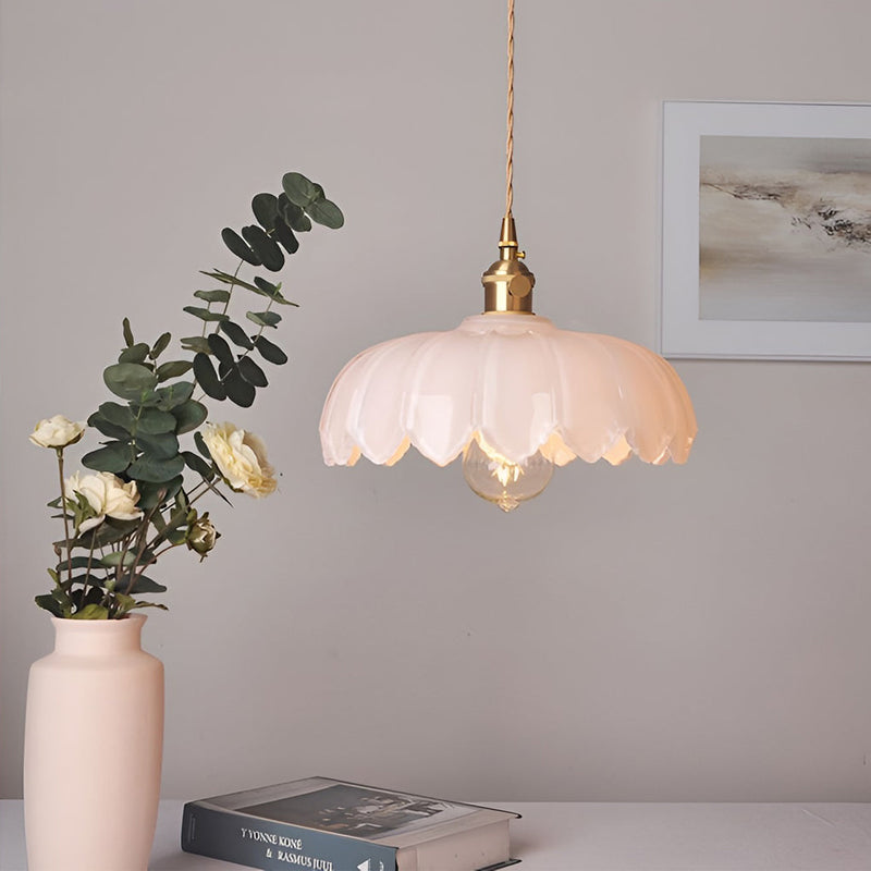 Nordic Retro Flower Glass Pendant Chandelier - Brass Kitchen Lighting Fixture