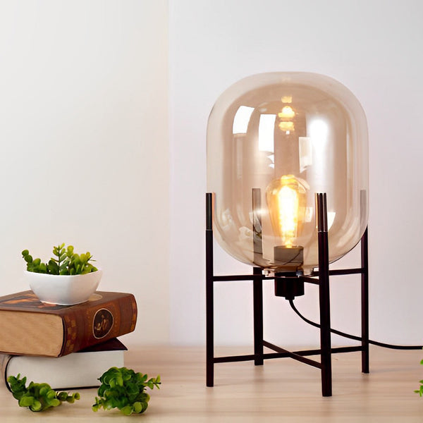 Industrial Standing Metal Floor Lamp with Hand-Blown Glass Shade - Modern Home Lighting