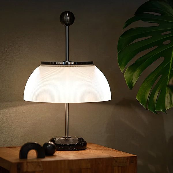 Elegant Ribbed Glass Bowl & Italian Metal Accent Table Lamps - Stylish Home Lighting