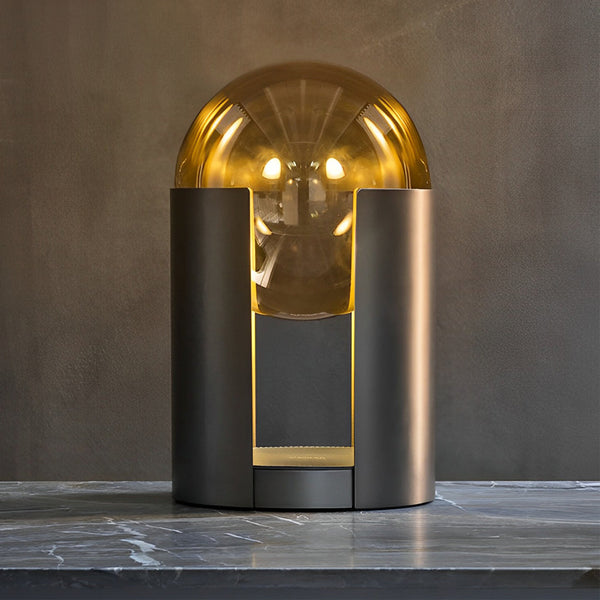 9.8-Inch Amber Glass Ball Shade Table Lamp with Black Softwing Base - Modern Home Decor Lighting