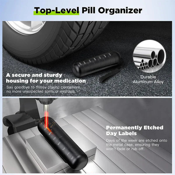 Travel-Friendly Aluminum 7-Day Pill Organizer | Portable Pill Box & Container for Medication Management