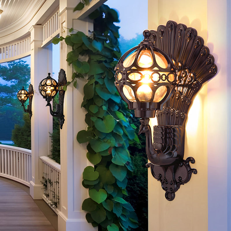 Waterproof Retro Peacock Design Aluminum Outdoor Wall Light - European Style, Ideal for Gardens & Patios
