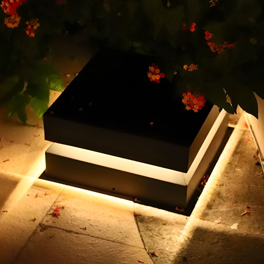 16W Waterproof Black Square LED Solar Post Cap Lights - Modern Pillar Lighting for Outdoor Use