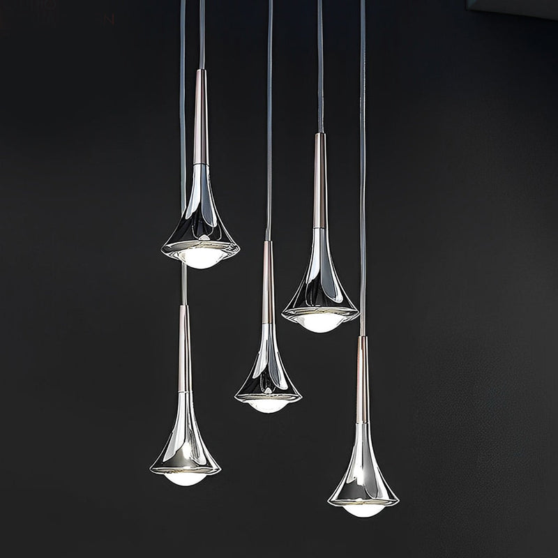 Nordic 1-Light Water Drop Metal LED Pendant Chandelier for Staircase - Modern Small Lighting Fixture