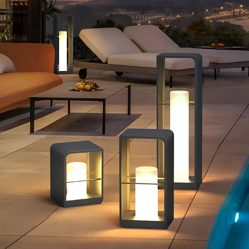 Modern Waterproof Black Rectangular Solar Lanterns - Stylish Outdoor Lighting for Gardens & Patios