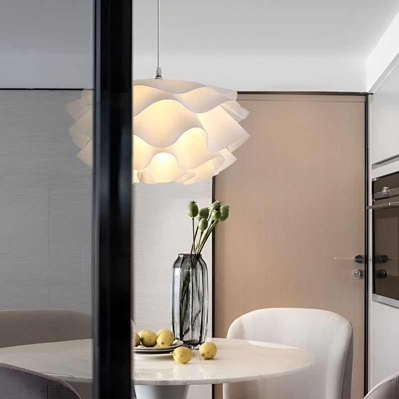 Nordic Flower-Shaped LED Chandelier Pendant Light - Three-Step Dimming, Elegant White Design